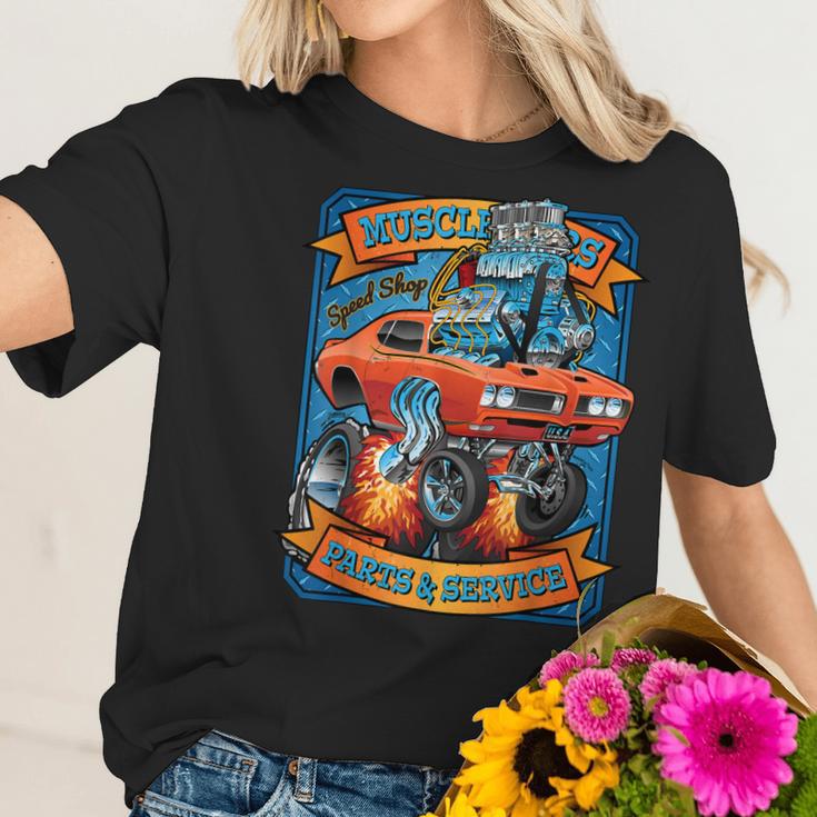 Classic Sixties Muscle Car Funny Dragster Hot Rod Cartoon V2 Women T-Shirt Gifts for Her