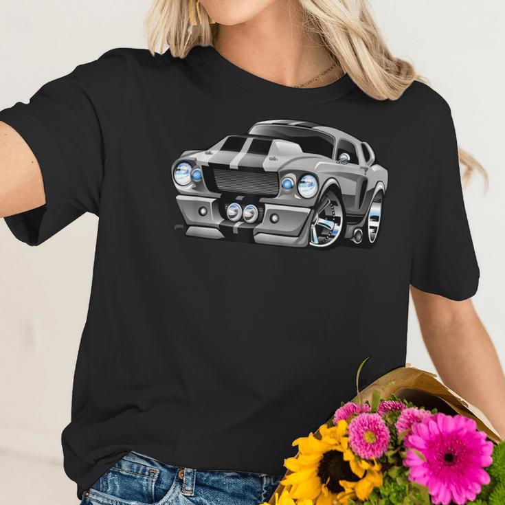 Classic Sixties Muscle Car Hot Rod Cartoon Illustration Women T-Shirt Gifts for Her