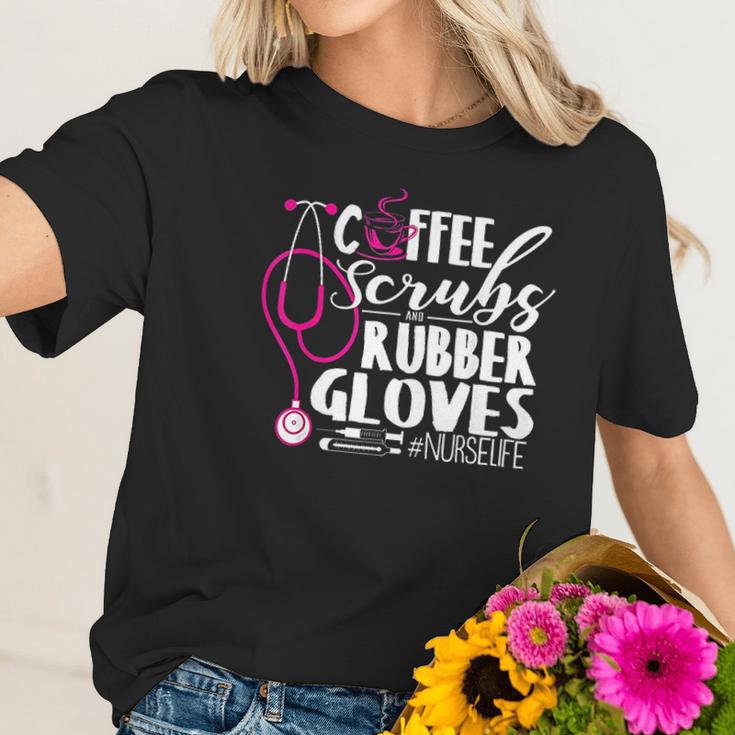 Coffee And Rubber Gloves Nurselife Night Shift Gift Women T-Shirt Gifts for Her