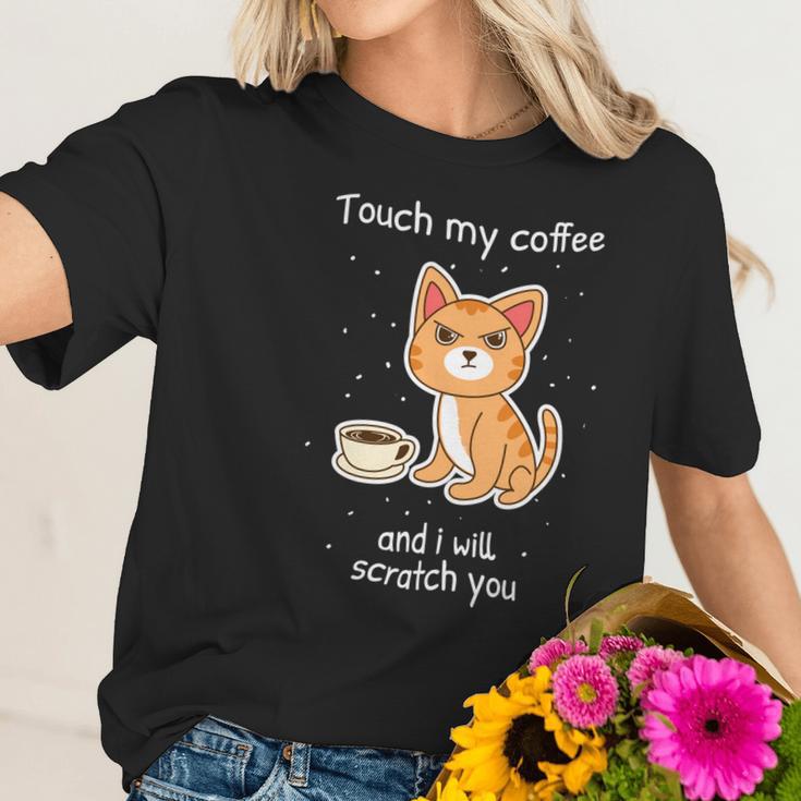 Cute Kitty With Coffee Scratch You Cat Women T-Shirt Gifts for Her