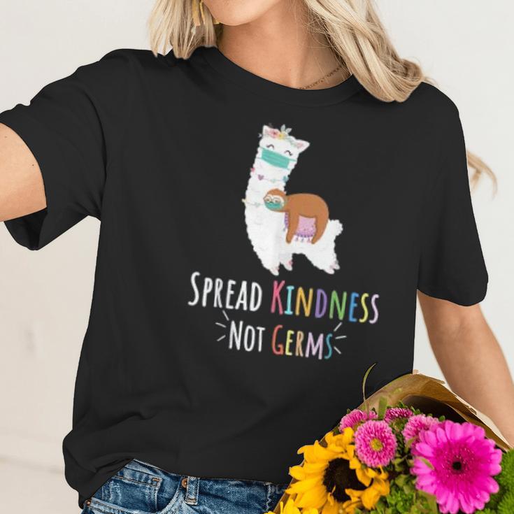 Cute Llama And Sloth Spread Kindness Not Germs Social Distancing Women T-Shirt Gifts for Her