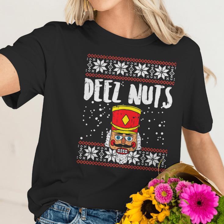 Deez Nuts Nutcracker Funny Ugly Christmas Sweater Meme Gift Women T-Shirt Gifts for Her