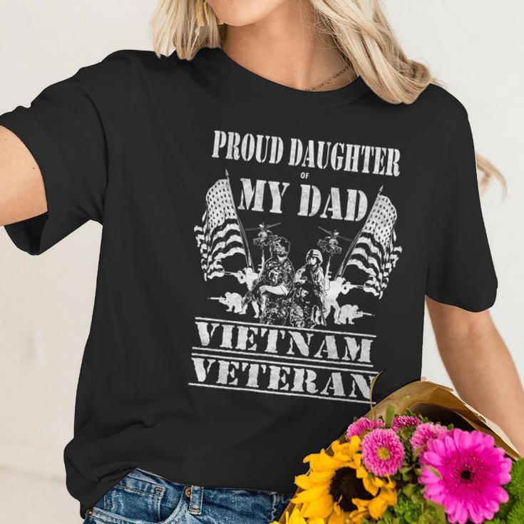 Distressed Proud Daughter Dad Vietnam Veteran Military Gift Graphic Design Printed Casual Daily Basic Women T-Shirt Gifts for Her