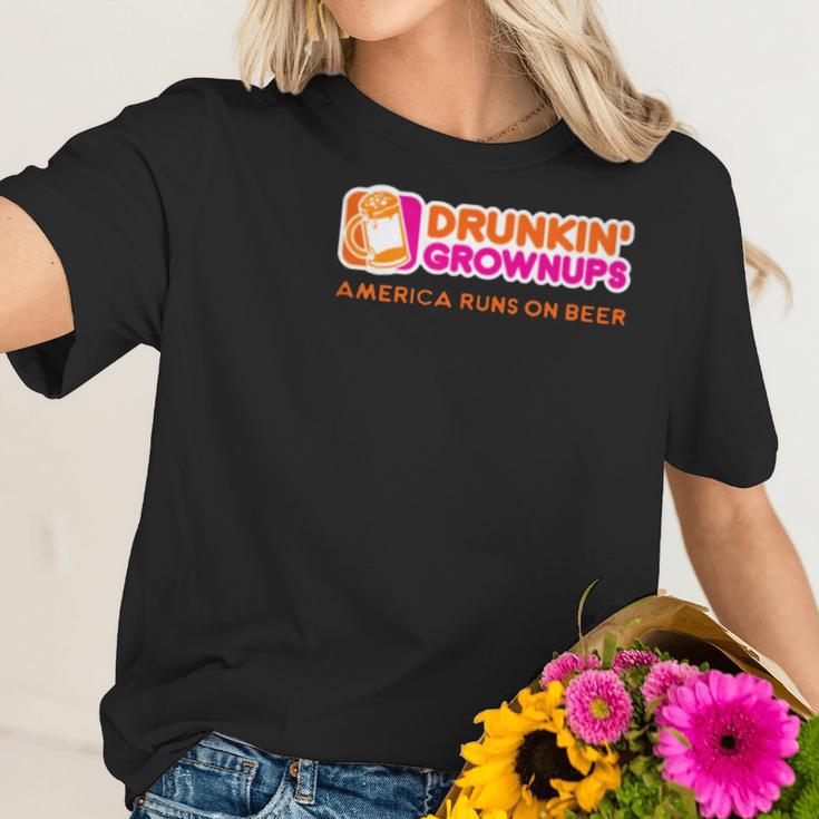 Drink Drunken Grownups American Run On Beer Dab Funny Women T-Shirt Gifts for Her