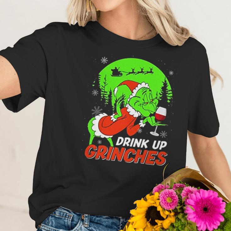 Drink Up Grinch Christmas Drinking Lovers Women T-Shirt Gifts for Her