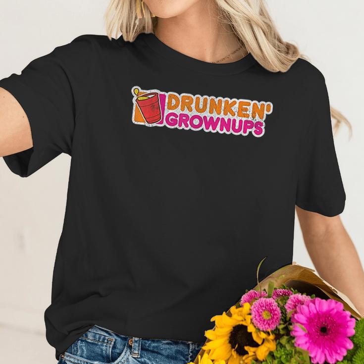 Drunken Grownups Drunkin Party Funny Drinking Vintage Joke Women T-Shirt Gifts for Her