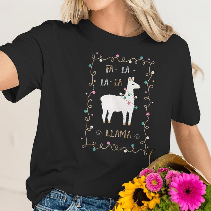 Fa La La La Llama Southern Charm Collection On A Navy Women T-Shirt Gifts for Her