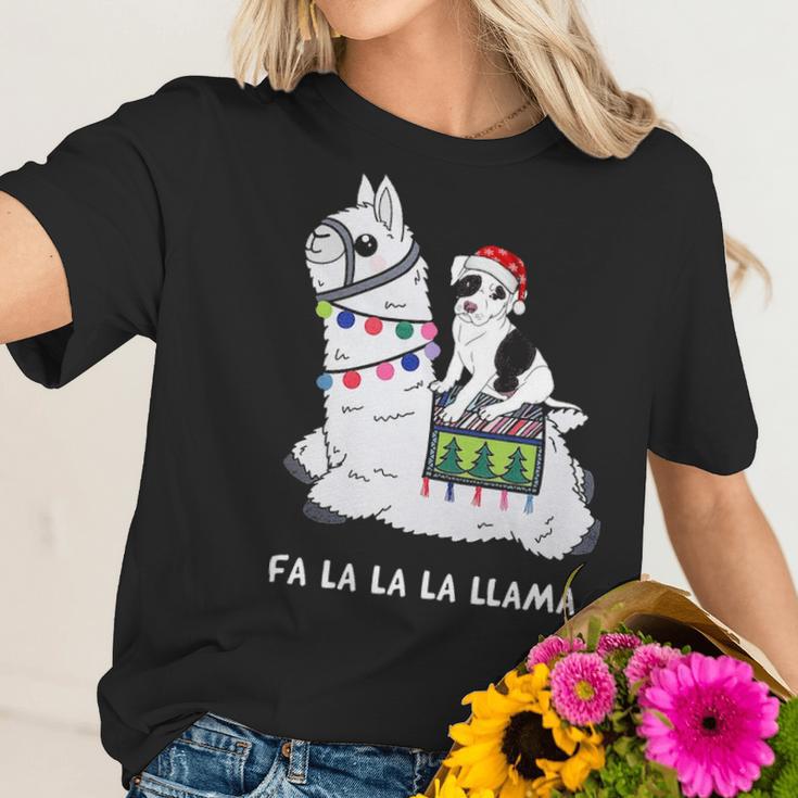 Fla La La Llama Pitbull Is Riding Llama FunnySh Women T-Shirt Gifts for Her