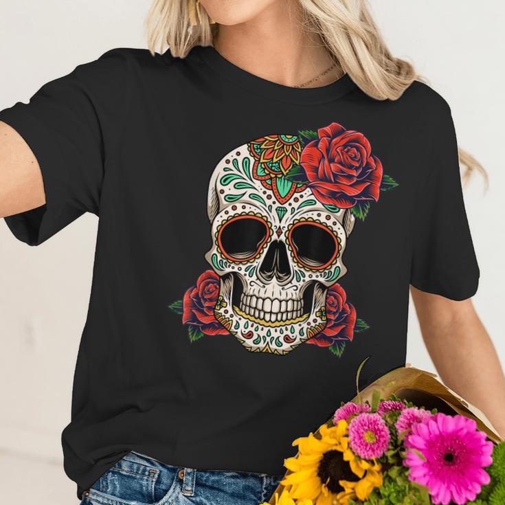 Floral Sugar Skull Day Of Dead Dia De Los Muertos Women Women T-Shirt Gifts for Her