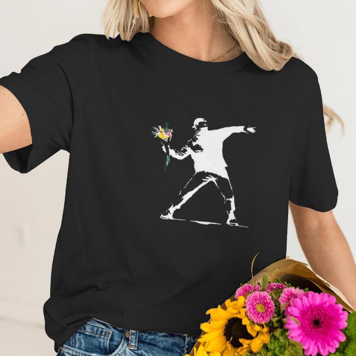 Flower Thrower White - Unofficial Banksy Women T-Shirt Gifts for Her