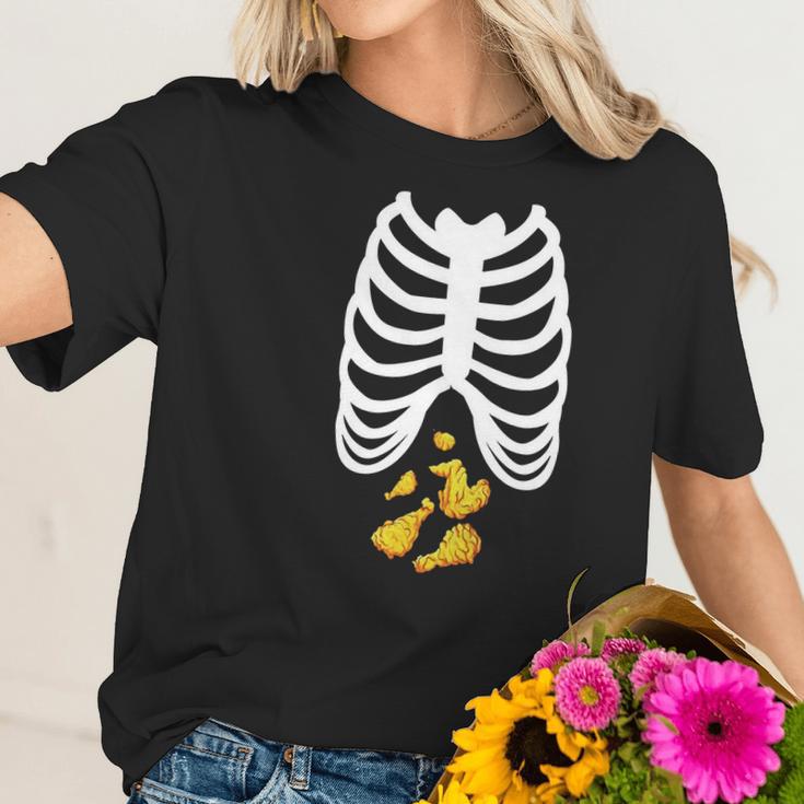 Fried Chicken Lovers Halloween Skeleton Rib Cage Xray Women T-Shirt Gifts for Her