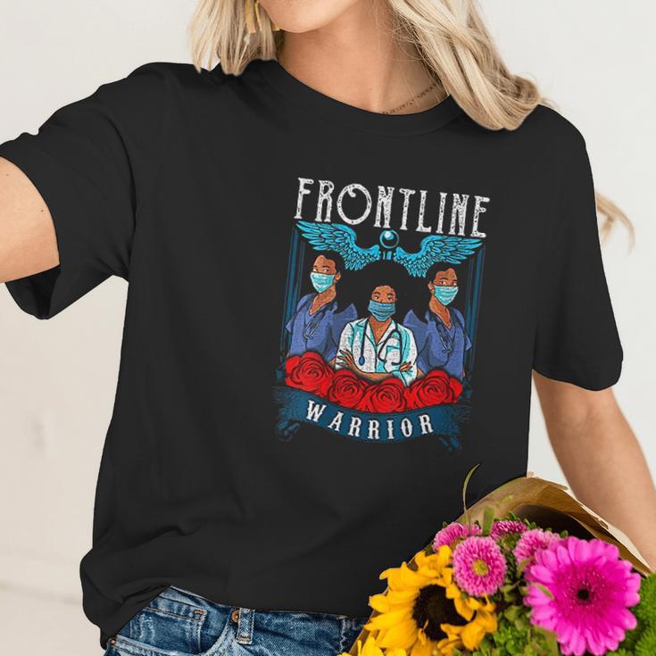 Frontline Warrior Proud Hero Black Nurse Superhero Gift Women T-Shirt Gifts for Her