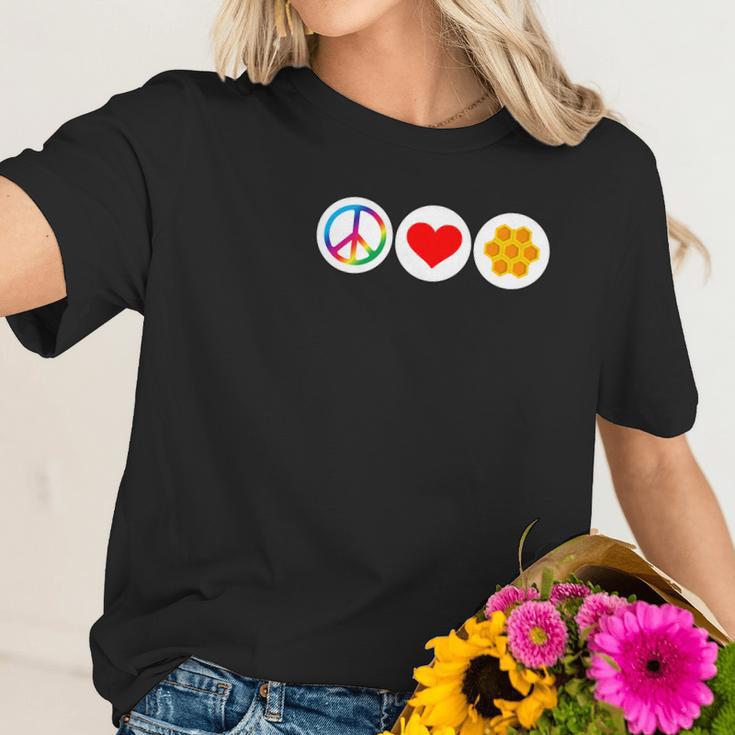 Funny Beekeeping Peace Love Honey Bee Women T-Shirt Gifts for Her