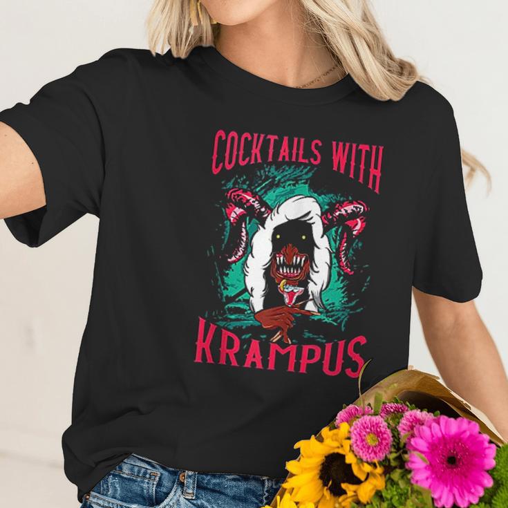 Funny Christmas Holiday Cocktails With Krampus Women T-Shirt Gifts for Her