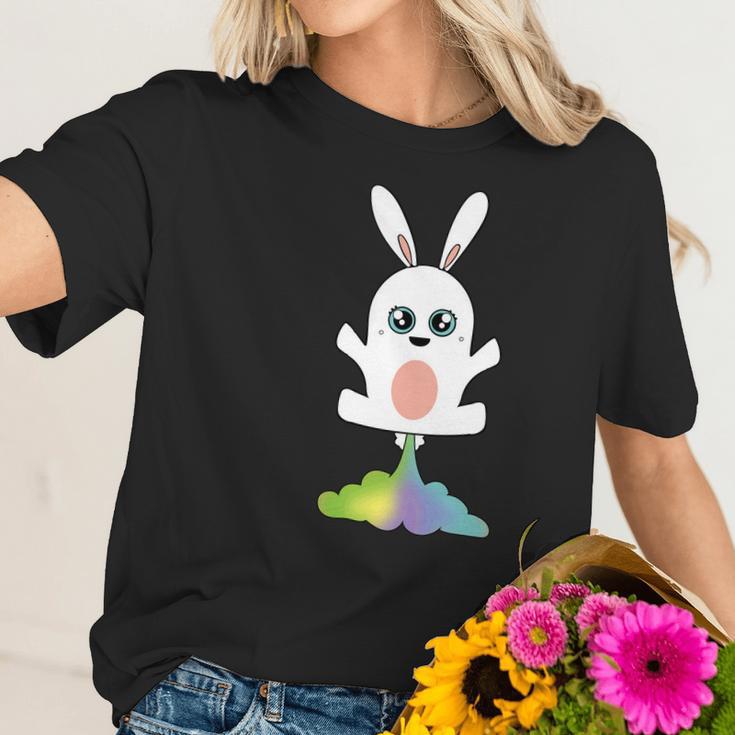 Funny Kawaii Bunny Farting Rainbow Bunny Rabbit Anime Women T-Shirt Gifts for Her