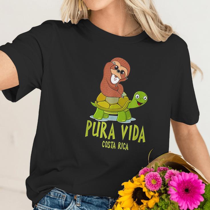 Funny Sloth Riding Turtle Pura Vida Costa Rica Women T-Shirt Gifts for Her