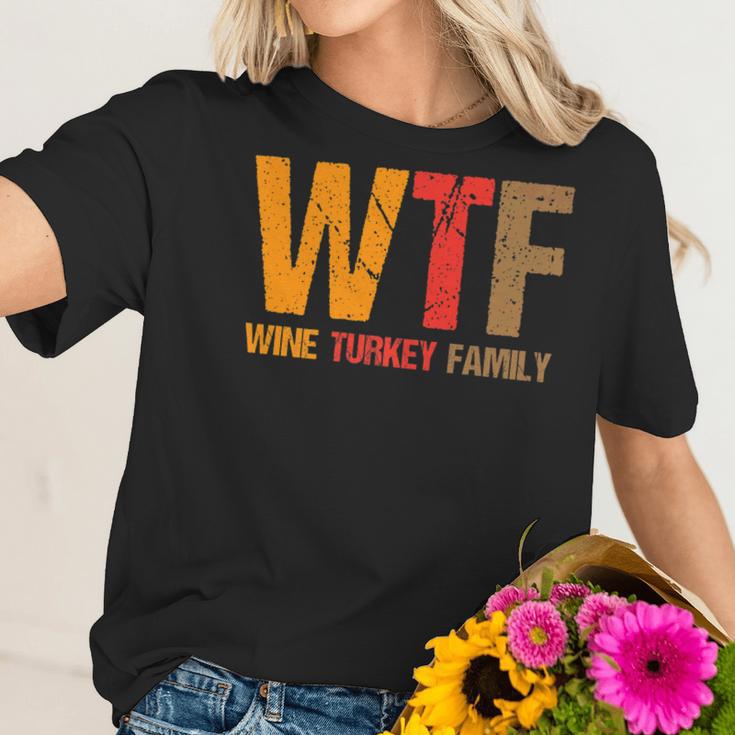 Funny Thanksgiving Wtf Wine Turkey Family Women T-Shirt Gifts for Her