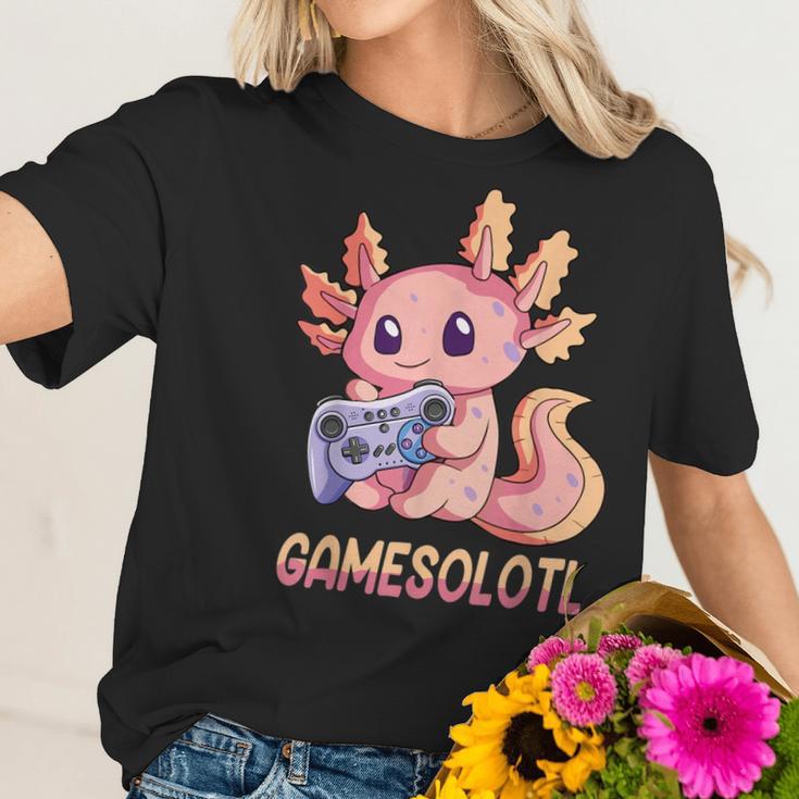 Gamesolotl Axolotl Video Gamer Kawaii Pastel Goth Anime Boys V4 Men Women T-Shirt Graphic Print Casual Unisex Tee Women T-Shirt Gifts for Her