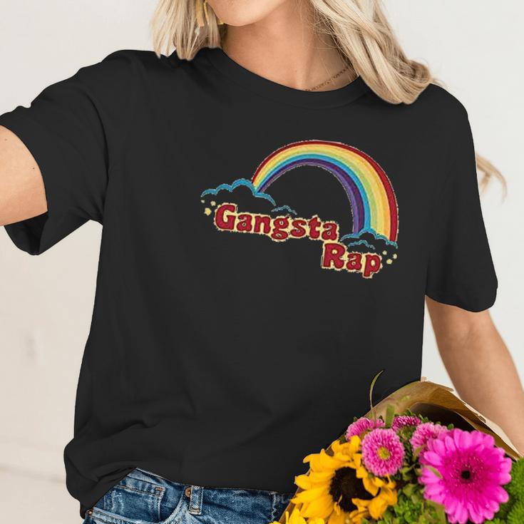 Gangsta Rap Retro Rainbow Funny Music Graphic Women T-Shirt Gifts for Her