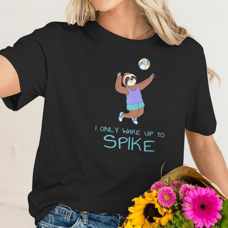 Girls Volleyball Sloth Womens I Only Wake Up To Spike Women T-Shirt Gifts for Her