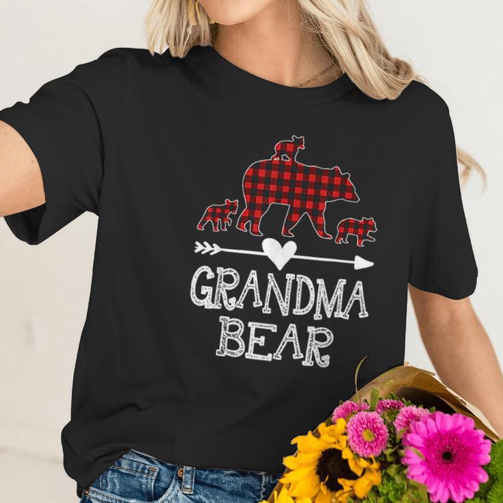 Grandma Bear Three Cubs Red Plaid Grandma Christmas Pajama Women T-Shirt Gifts for Her