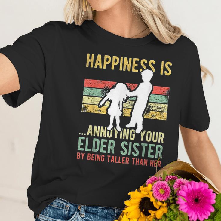 Happiness Is Annoying Your Elder Sister Funny Lil Siblings Women T-Shirt Gifts for Her