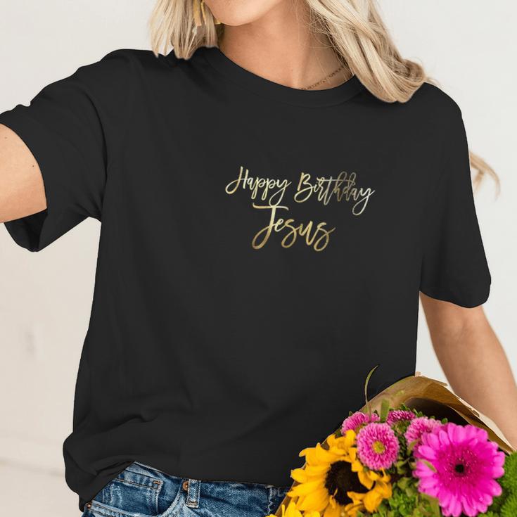 Happy Birthday Jesus Faux Gold Christmas For Her Women T-Shirt Gifts for Her