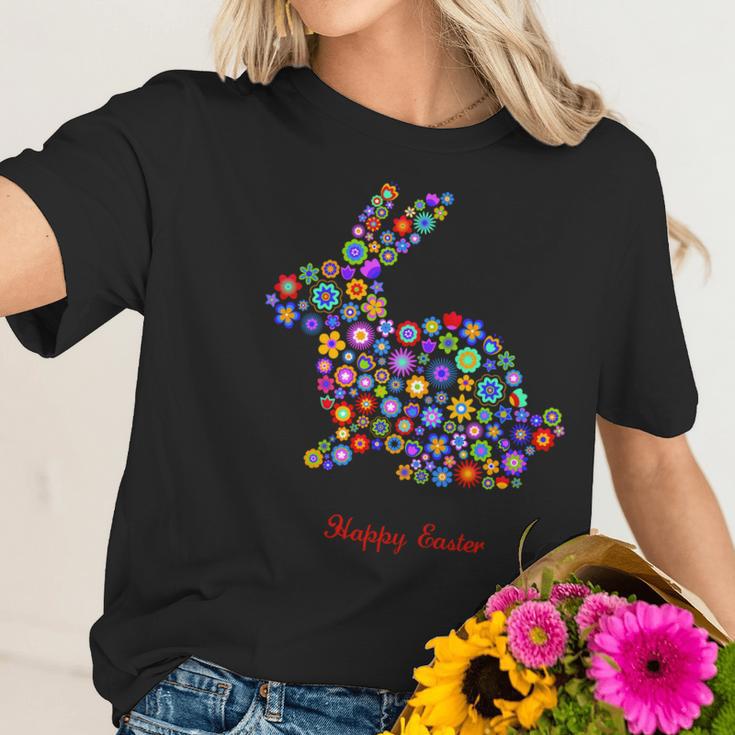 Happy Easter Bunny Rabbit Flowers Logo Women T-Shirt Gifts for Her