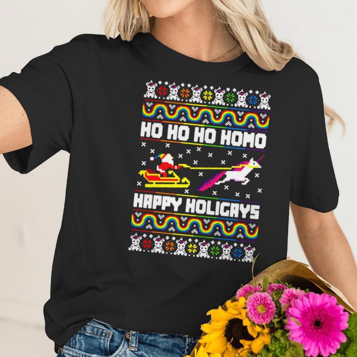 Ho Ho Ho Homo Happy Holigays Ugly Christmas Women T-Shirt Gifts for Her