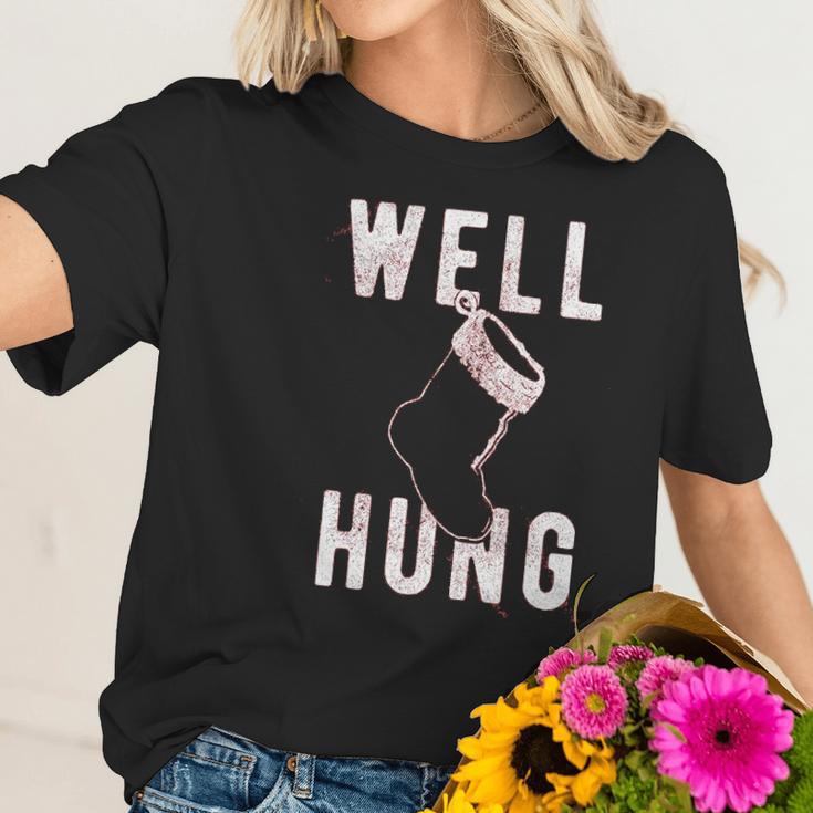 Well Hung Funny Christmas Stocking Offensive Humor Xmas Gifts Women T-Shirt Gifts for Her