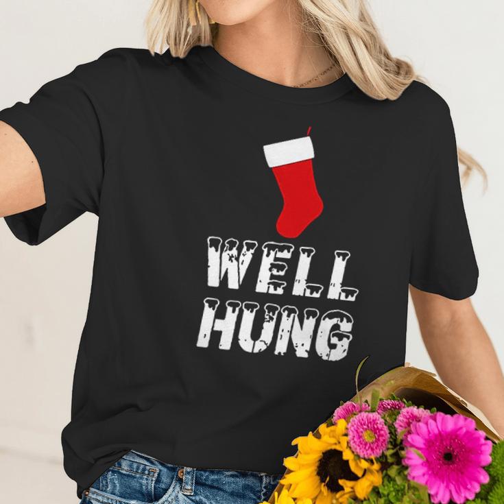 Well Hung Funny Inappropriate Christmas Office Party Ugly Xmas Women T-Shirt Gifts for Her