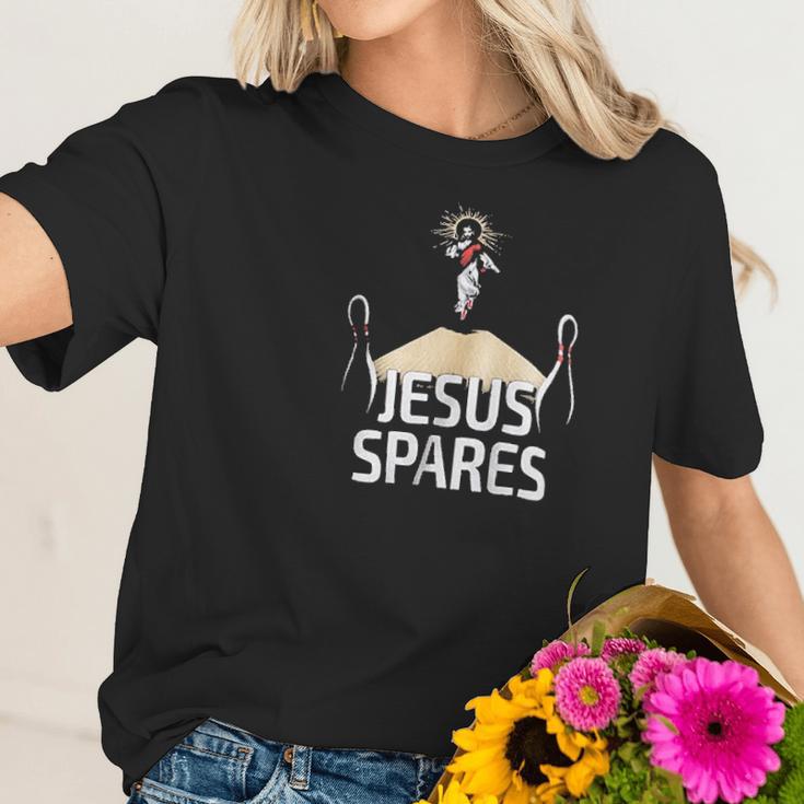 Jesus Spares Funny Bowling Team Bowler Alley League Christian Humor Women T-Shirt Gifts for Her