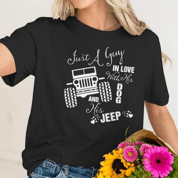 Just A Guy In Love With His Dog And His Jeep Men Women T-Shirt Graphic Print Casual Unisex Tee Women T-Shirt Gifts for Her