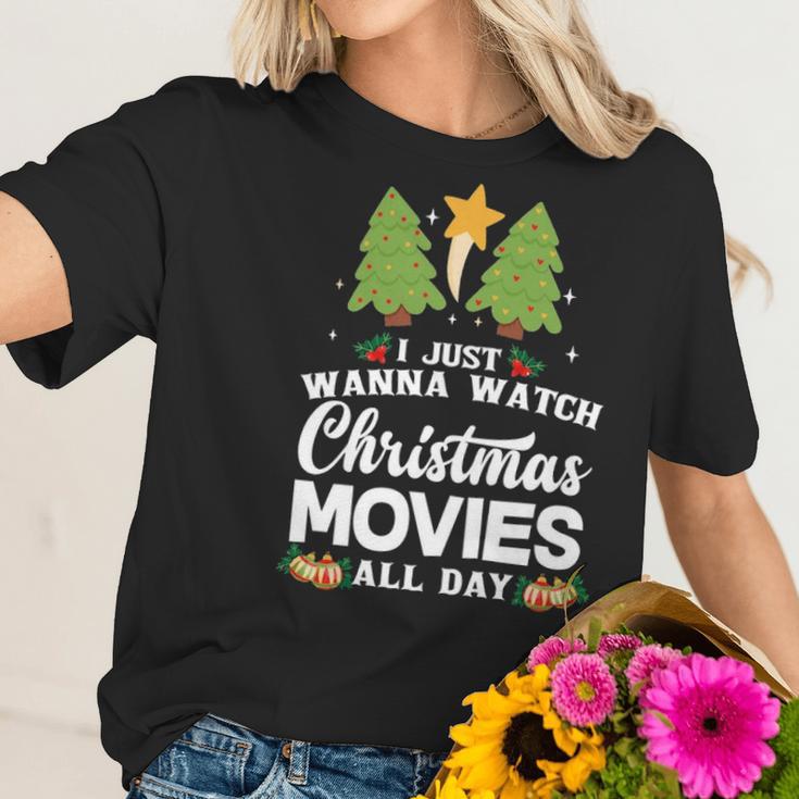 I Just Wanna Watch Christmas Movies All Day Women T-Shirt Gifts for Her