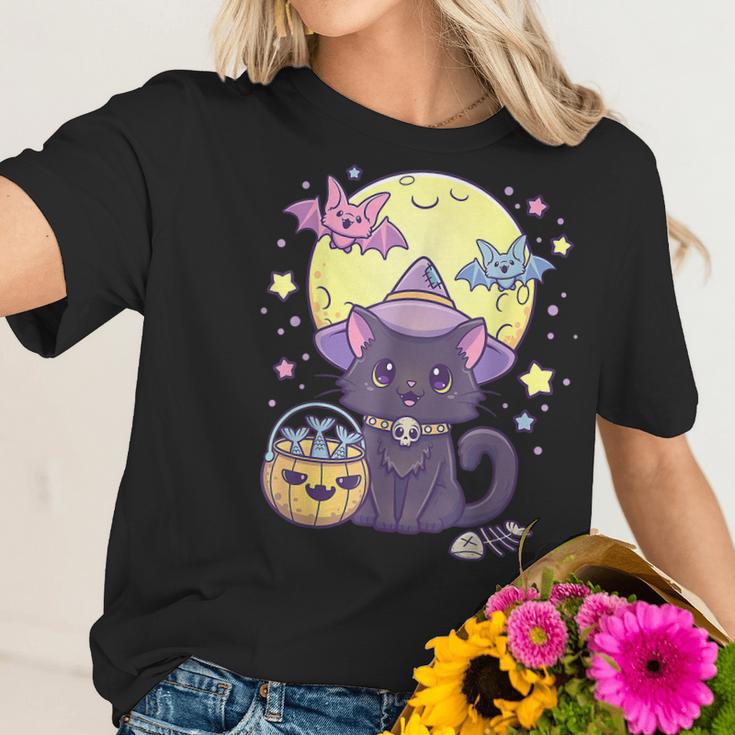 Kawaii Pastel Goth Cute Creepy Halloween Black Cat Witch Hat Men Women T-Shirt Graphic Print Casual Unisex Tee Women T-Shirt Gifts for Her