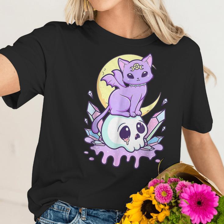 Kawaii Pastel Goth Cute Creepy Witchy Cat And Skull V2 Men Women T-Shirt Graphic Print Casual Unisex Tee Women T-Shirt Gifts for Her