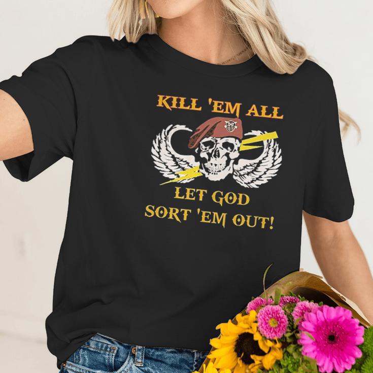 Kill Em All Let God Sort Em Out Skull Women T-Shirt Gifts for Her