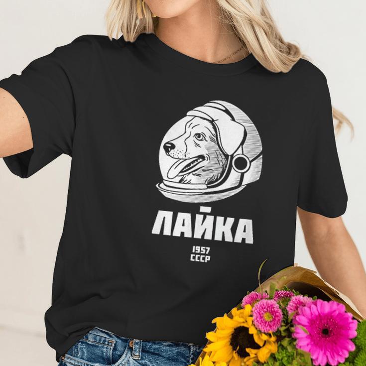 Laika 1957 Space Sputnik Mission Russian Dog Women T-Shirt Gifts for Her