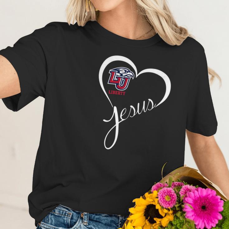 Liberty Flames Heart Jesus Apparel Women T-Shirt Gifts for Her