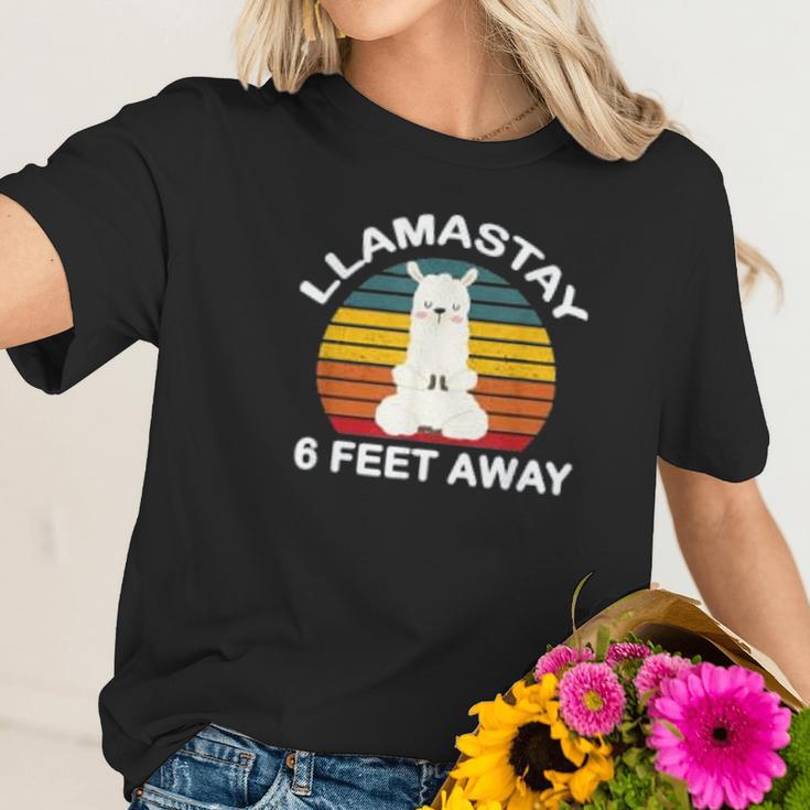 Llamastay 6 Feet Away Cute Yoga Llama Stay Social Distancing Women T-Shirt Gifts for Her