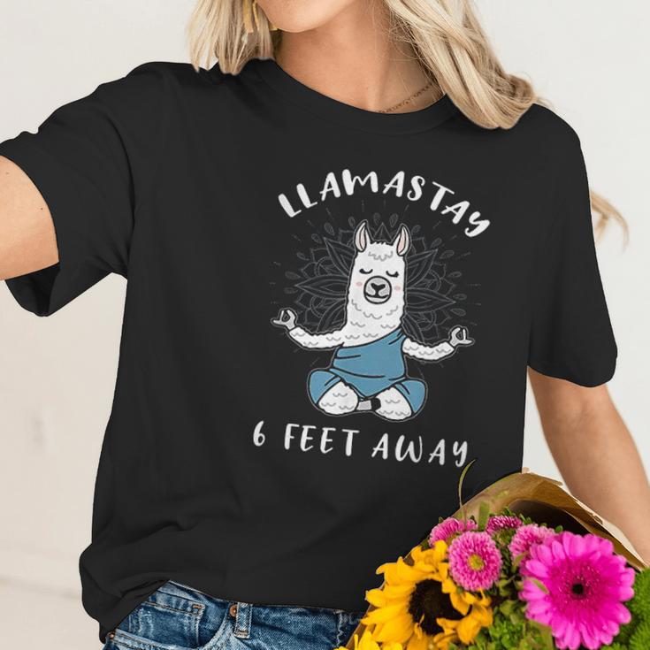 Llamastay 6 Feet Away Funny Llama Social Distancing Humour Women T-Shirt Gifts for Her