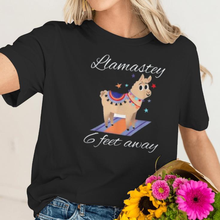 Llamastay 6 Feet Away Funny Llama Yoga Social Distancing Women T-Shirt Gifts for Her