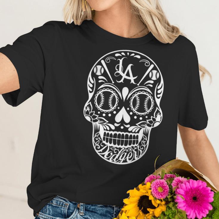 Los Angeles Sugar Skull Day Of The Dead Cinco De Mayo Men Women T-Shirt Graphic Print Casual Unisex Tee Women T-Shirt Gifts for Her