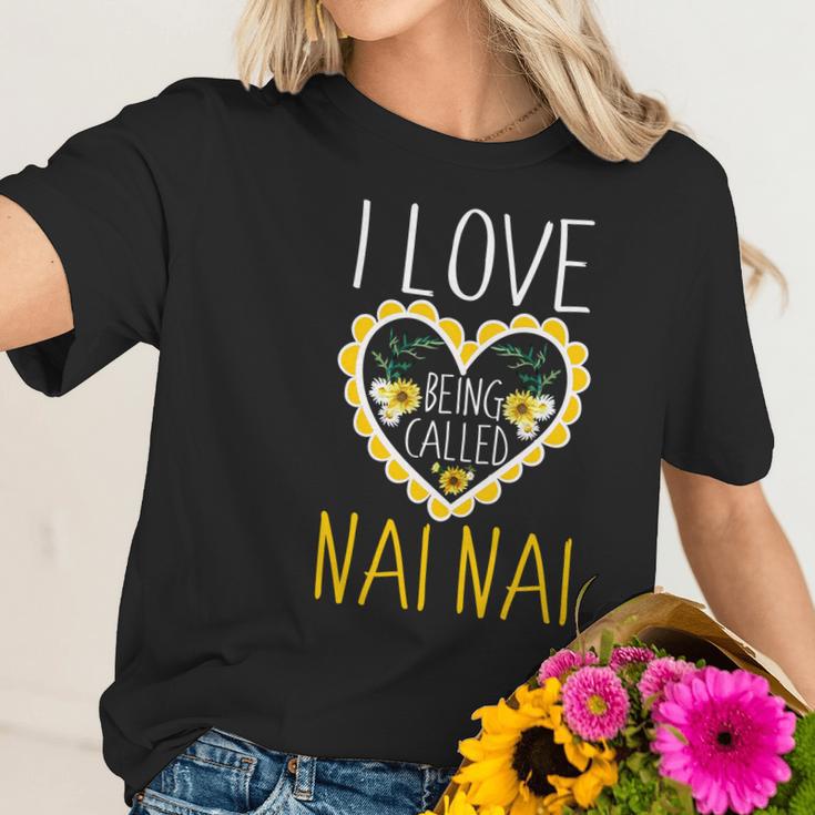 I Love Being Called Nai Nai Sunflower Heart Christmas Gift Women T-Shirt Gifts for Her