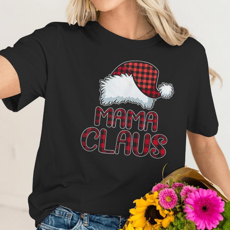 Mama Claus Santa Hat Red Buffalo Plaid Christmas Women T-Shirt Gifts for Her