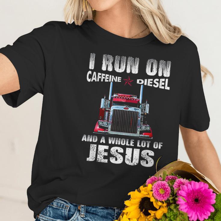 Mens Caffeine Diesel Jesus Christian Trucker Distressed Women T-Shirt Gifts for Her