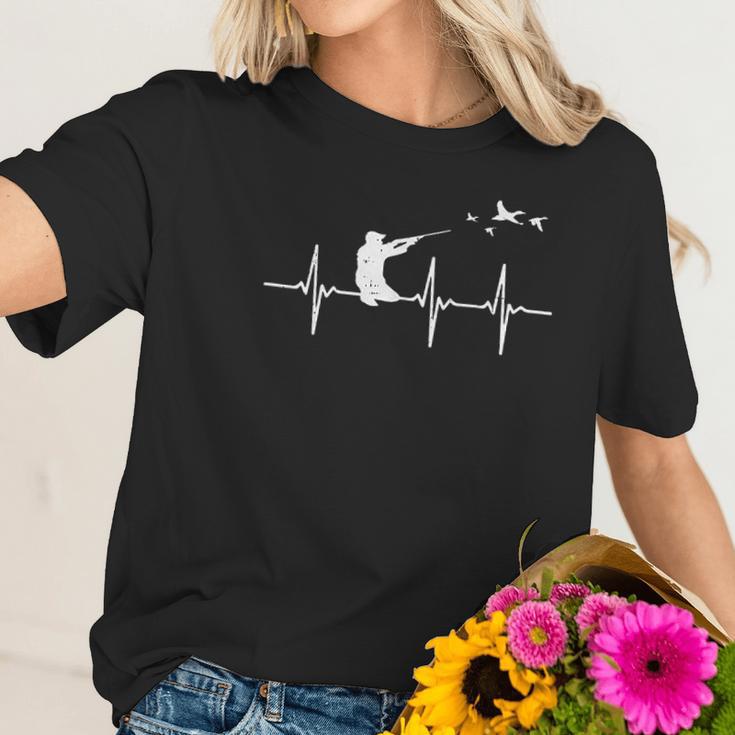 Mens Heartbeat Bird Shooting Hunting Duck Goose Hunter Quail Women T-Shirt Gifts for Her