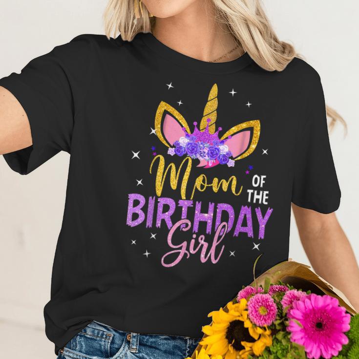 Mom Of The Birthday Girl Flower Unicorn Women T-Shirt Gifts for Her