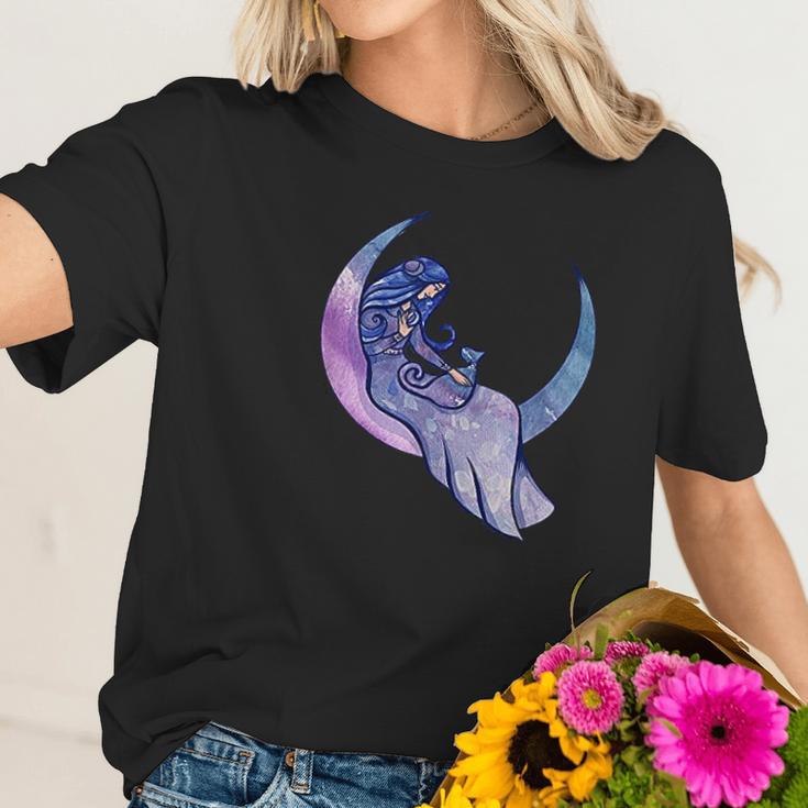 Moon Goddess Cat Person Artwork Moon Child Cat Women T-Shirt Gifts for Her