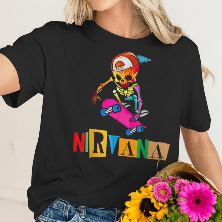 Nirvanas Skateboard Skelton Men Women T-Shirt Graphic Print Casual Unisex Tee Women T-Shirt Gifts for Her